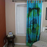 Celtic Tree of Life Tie Dye Cotton Panel Living Room Curtain, Emerald Nightfall