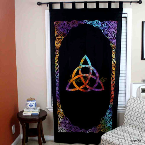 Celtic Triquetra Cotton Panel Living Room Curtain, Midnight Mirage