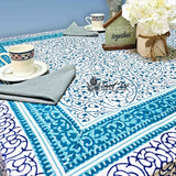 Cotton Eterna Vine Floral Tablecloth Rectangle White, Blue