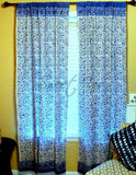 Cotton Block Print Floral Curtain Drape Blue White 46x88 Door Panel