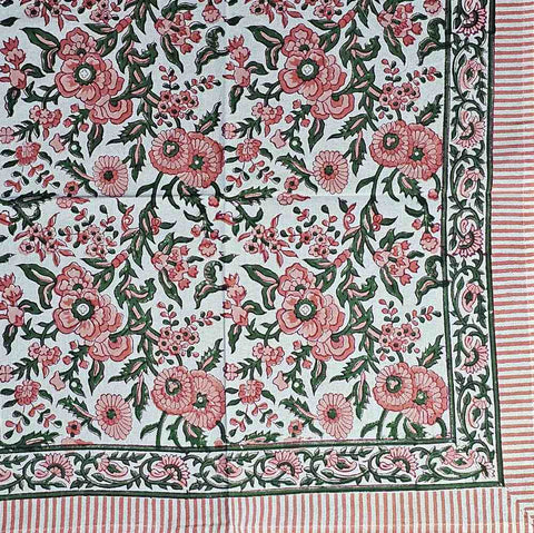 Rose Romance Floral Cotton Block Print Table Runner, Pretty in Pink