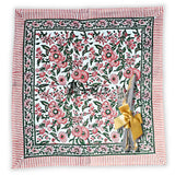 Rose Romance Floral Cotton Block Print Table Napkin, Pretty in Pink