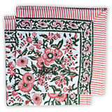 Rose Romance Floral Cotton Block Print Table Napkin, Pretty in Pink