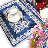 Batik Bloom Cotton Floral Tablecloth Rectangle, Round, Square, Shadow Blue