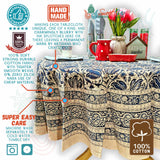 Cotton Vegetable Dye Hand Block Print Tablecloth Collection, Blue