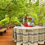 Vegetable Dye Hand Block Print Floral Cotton Tablecloth Collection, Green