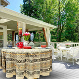 Vegetable Dye Hand Block Print Floral Cotton Tablecloth Collection, Green