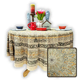 Vegetable Dye Hand Block Print Floral Cotton Tablecloth Collection, Green