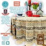Vegetable Dye Hand Block Print Floral Cotton Tablecloth Collection, Green