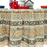 Vegetable Dye Hand Block Print Floral Cotton Tablecloth Collection, Green