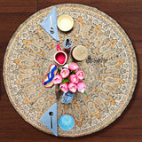 Vegetable Dye Hand Block Print Floral Cotton Tablecloth Collection, Green