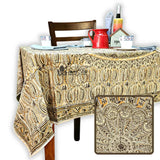 Vegetable Dye Hand Block Print Floral Cotton Tablecloth Collection, Green