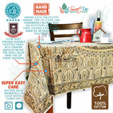 Vegetable Dye Hand Block Print Floral Cotton Tablecloth Collection, Green