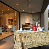 Vegetable Dye Hand Block Print Floral Cotton Tablecloth Collection, Green