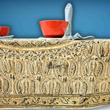 Vegetable Dye Hand Block Print Floral Cotton Tablecloth Collection, Green