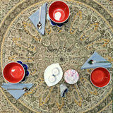 Vegetable Dye Hand Block Print Floral Cotton Tablecloth Collection, Green