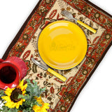 Rustic Autumn Floral Block Print Cotton Tablecloth Rectangle