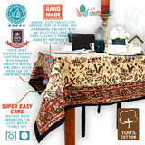 Rustic Autumn Floral Block Print Cotton Tablecloth Rectangle