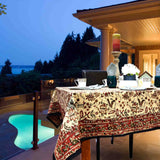 Rustic Autumn Floral Block Print Cotton Tablecloth Rectangle