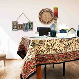 Rustic Autumn Floral Block Print Cotton Tablecloth Rectangle