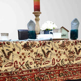 Rustic Autumn Floral Block Print Cotton Tablecloth Rectangle