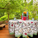 Vineyard Harmony Floral Cotton Tablecloth Collection, Green White Red Linen