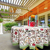 Vineyard Harmony Floral Cotton Tablecloth Collection, Green White Red Linen