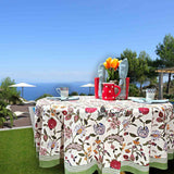 Vineyard Harmony Floral Cotton Tablecloth Collection, Green White Red Linen