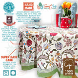 Vineyard Harmony Floral Cotton Tablecloth Collection, Green White Red Linen