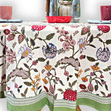 Vineyard Harmony Floral Cotton Tablecloth Collection, Green White Red Linen