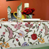 Vineyard Harmony Floral Cotton Tablecloth Collection, Green White Red Linen