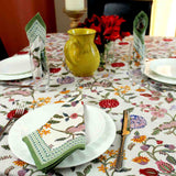 Vineyard Harmony Floral Cotton Tablecloth Collection, Green White Red Linen