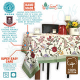 Vineyard Harmony Floral Cotton Tablecloth Collection, Green White Red Linen