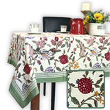 Vineyard Harmony Floral Cotton Tablecloth Collection, Green White Red Linen