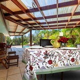 Vineyard Harmony Floral Cotton Tablecloth Collection, Green White Red Linen