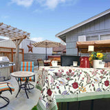 Vineyard Harmony Floral Cotton Tablecloth Collection, Green White Red Linen