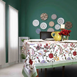 Vineyard Harmony Floral Cotton Tablecloth Collection, Green White Red Linen