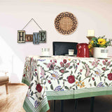 Vineyard Harmony Floral Cotton Tablecloth Collection, Green White Red Linen