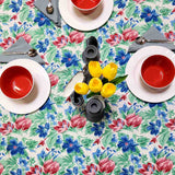Fleur De Lush Floral Cotton Tablecloth Square Green Blue, Table Linen