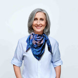 Cannes Vibrance Floral Sheer Soft Cotton Scarf for Women, Neptune Blue