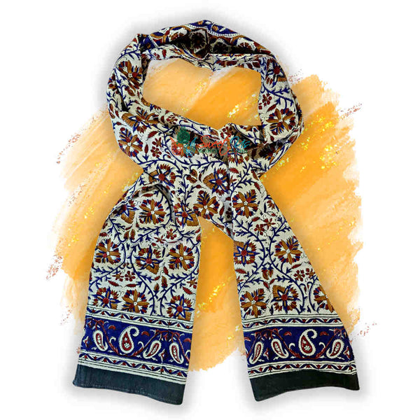 Vintage Paisley Cotton Block Print Summer Floral Scarf for