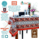 Cotton Bloom Delight Floral Tablecloth Rectangle, Kitchen Linen, Scarlet Slate