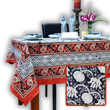 Cotton Bloom Delight Floral Tablecloth Rectangle, Kitchen Linen, Scarlet Slate