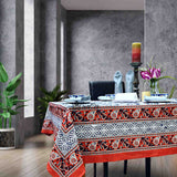 Cotton Bloom Delight Floral Tablecloth Rectangle, Kitchen Linen, Scarlet Slate