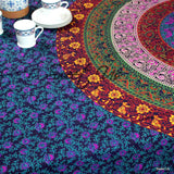 Cotton Circle of Life Floral Tablecloth Rectangle Deep Wine Kitchen Dining Linen