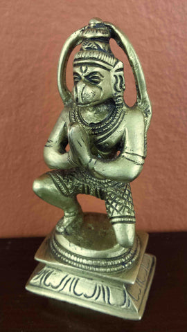 Antique Brass Lord Hanuman Sitting with Coil Tail Statue 4.25" High Figurine Sculpture Hinduism Decor - Sweet Us