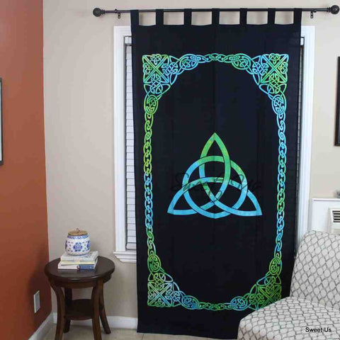 Celtic Triquetra Cotton Panel Living Room Curtain, Emerald Nightfall