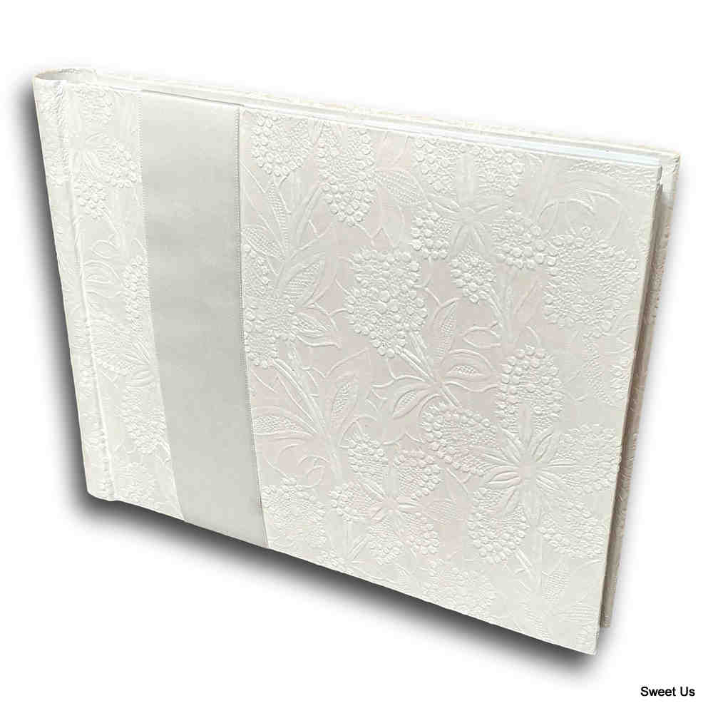 Handcrafted Recycled Paper Floral Book, Journal, Wedding Book, Photo Album White