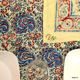 Cotton Block Print Paisley Tablecloth Rectangle Blue Green Kitchen Dining Linen