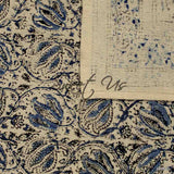 Cotton Vegetable Dye Hand Block Print Floral Tablecloth Rectangle Blue Beige